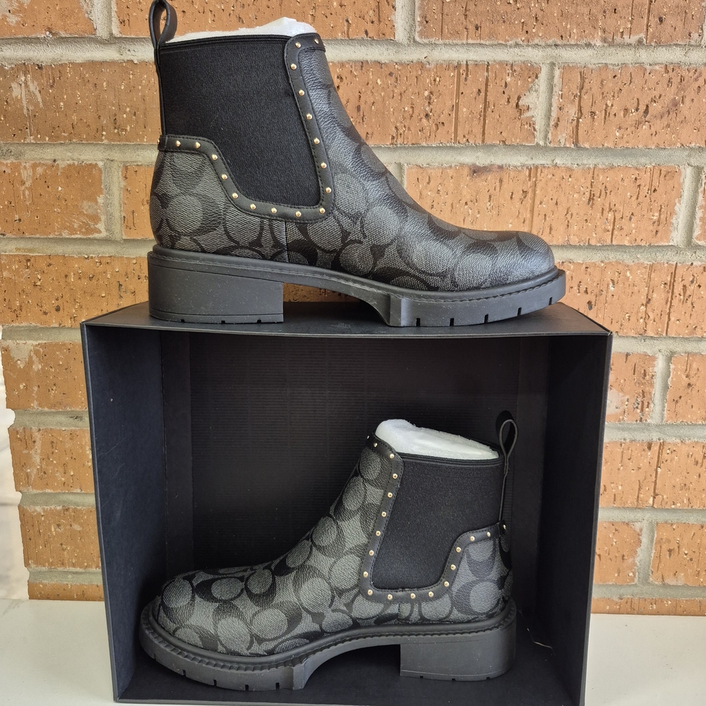Coach Black Ankle Boots with Gold Studs